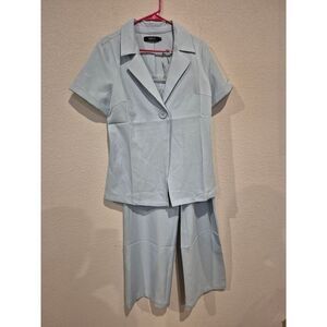Zesica 2 Piece Outfit Short Sleeve Blazer & Wide Leg Pants Light Blue NWOT
